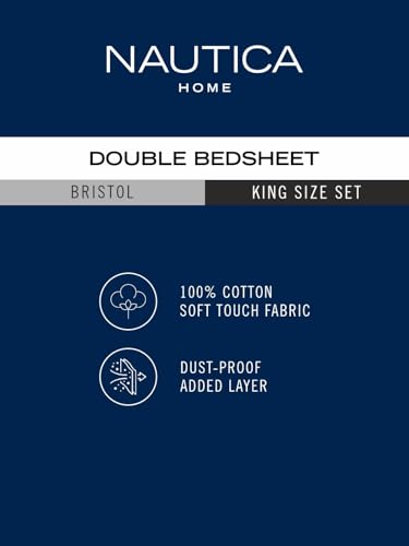 Image of Nautica Super Soft 100% Cotton King Bedsheet and 2 Pillow Covers -3pc Set (Bristol) Checks-Green