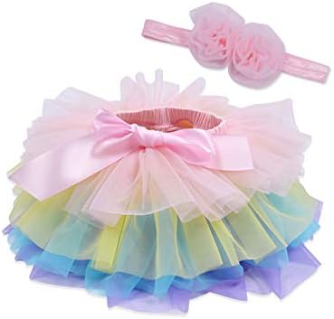 Baby Girls Tutu Bloomers Diaper Cover Cotton Tulle Bloomers and Headband Set Rainbow 1-2 Years
