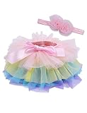 Baby Girls Tutu Bloomers Diaper Cover Cotton Tulle Bloomers and Headband Set Rainbow 1-2 Years
