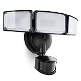 UME 49W LED Security Lights Motion Sensor Light Outdoor, 5000K Daylight, IP65 Waterproof, Dusk to Dawn, 3 Head Motion Detected Flood Light for Garage, Yard, Porch (Black)