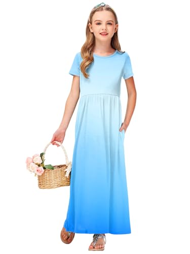 Image of Deerose Girls Maxi Dress Short Sleeve Casual Long Dresses with Pockets 5-14 Years