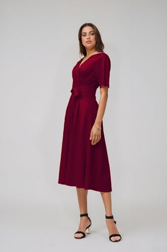 Image of Comfortable Dresses for Women Stretchy Flattering Fit Wrap Dress V Neck Short Sleeve Tie Waist Daily Wear Work Vacation
