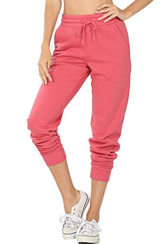 Jogging court en polaire rose Zenana pour femme, taille L coupe décontractée