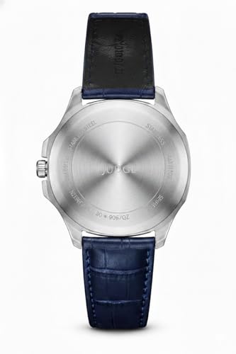 Image of judge Skeleton Quartz Watch with Moon Phase Display, Blue Leather Strap, Silver Stainless Steel Case, Luxury Analogue Watch for Men