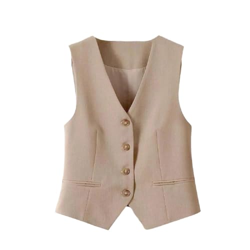 Chaleco corto con cuello en V para mujer chaqueta ajustada formal color liso