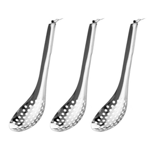 3Pcs Metal Small Slotted Spoon Durable Steel Caviar Strainer Spoons Small Colander Portable Stainless Steel Spherification Spoon for Kitchen Soup Caviar
