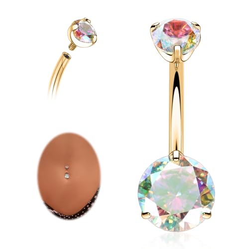 AROWRO G23 Titanium Belly Button Ring 14G Barbell Jewelry 10mm Navel Piercing With Round Cubic Zirconia