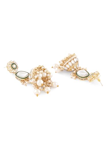ZAVERI PEARLS Green Meenakari Kundan Pearls Layered Bridal Necklace Earring & Maangtikka Set For Women-ZPFK17357