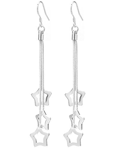 2LIVEfor Lange Ohrringe Stern Silber Lang hängend Sterne Versilbert Ohrringe Blatt Silber hängend Blätter Tropfen Filigran Vintage Stab Cover