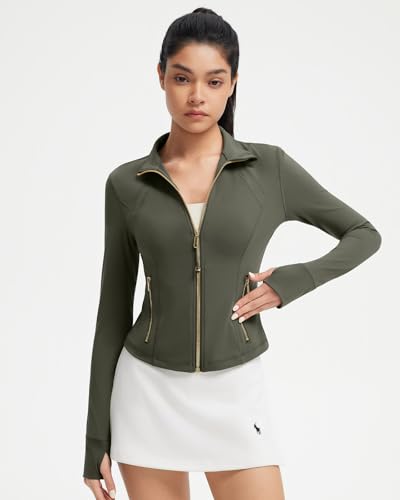 Image of SUUKSESS Women Golden Full Zip Up Workout Cropped Jackets Lightweight Athletic Yoga Tops