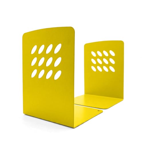 Image of LIBFRIEND Metal Non-Slip Bookends | Powder-Coated L-Shaped Book Holder for Desk, Office, Study Table and Library | Multicolour Options | Set of 2 (Yellow, M)