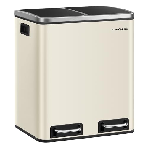 SONGMICS Poubelle Cuisine, 2 x 15 L, Poubelle Tri, avec Pédale, 2 Compartiments, 15 Sacs Poubelles,...