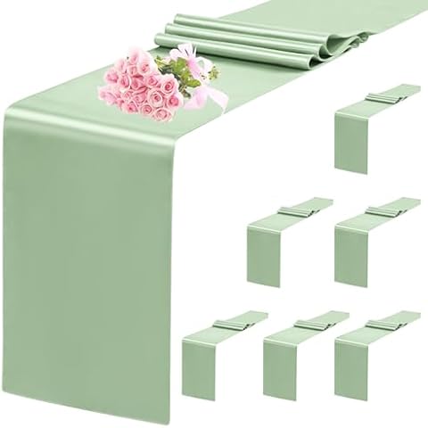 6 Pack Sage Green Satin Table Runners Cover