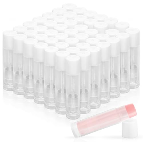 RAINFLOW 50 PCS Lip Balm Tubes - 5 g Twist-up Lip Gloss Balm Containers BPA Free & Leak Free Clear Empty Lipstick Tubes with White Caps for DIY Homemade Lipsticks Chapsticks Solid Perfume Gifts