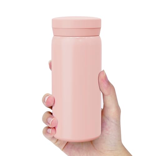 Linkidea Minibotella de 200 ml (7 oz), de acero inoxidable con aislamiento al vacío para bebidas frías y calientes. A prueba de derrames, apta para bolsos, carteras y bolsillos (Rosa)