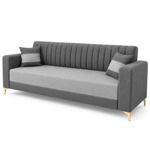 Image of FURNY Signature Regalia 3 Seater Sofa Set | Boston Fabric | 40D Foam + Zigzag Spring | 3-Yr Warranty (Ash Grey, Light Grey) | Modern Living Luxury Sofa Set for Home, Office & Hotel Spaces