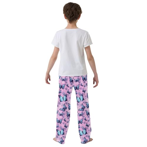 Butterfly Long Pajama Pants Elastic Waist PJ Bottoms with Pockets S A1108084