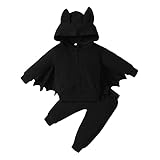 Toddler Baby Boy Girl Halloween Bat wings Outfits Kids Bat Hoodie Pants Set (Black Bat Hoodie Set...