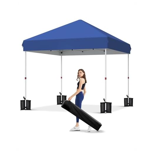 10x10 Pop Up Canopy Tent, Outdoor Tent with 3 Adjustable Height, Easy Set Up Canopy with 4 Sandbags & Carrying Bag for Camping, Parties, Outdoor Events -Blue