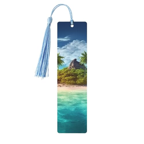 トロピカルアイランド木製しおり DIY ウッドクラフト しおり カラフルなタッセル付き 木製ギフトタグ ラベル 本好きの方への珍しいギフト 男性 女性