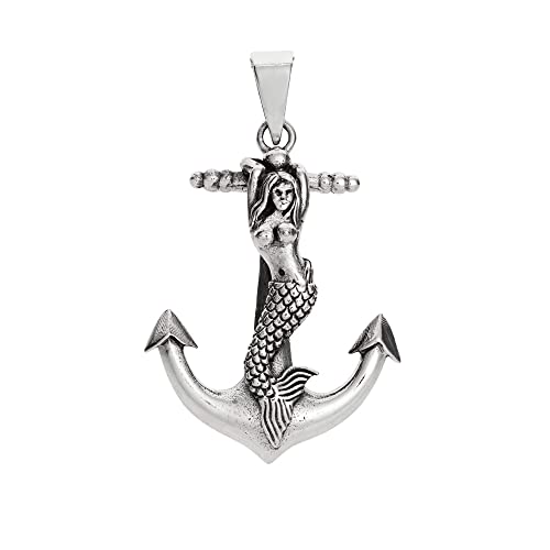TreasureBay Colgante Ancla y Sirena en Plata | Collar Medallón Marino en Plata de Ley 925 para Hombre y Mujer