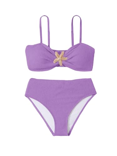 Image of RoseSeek Girl's 2 Piece Padded Bathing Suit Wireless Starfish Swimsuit Spaghetti Strap Vacation Beachwear Set