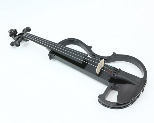 Vetimobato Electric Violin 4/4 Full Size Silent Violin Mute for Beginner Practice Solid Wood Fiddle with Ebony Fittings Case & Bow (4 String Black Violin Small Jack)