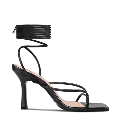 Image of ISNOM Lace Up Heels Sandals for Women - Square Open Toe, Stiletto High Heel