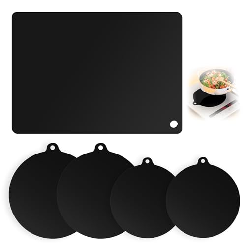 Biglumin 5 pezzi di copertura per piano cottura a induzione, piano cottura in vetroceramica fino a 250 °C, tappetino in silicone per cucina con ganci, copertura facile da pulire
