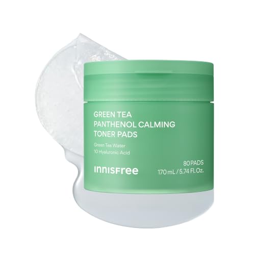 innisfree Green Tea Panthenol Calming Toner Pads for Instant Cool...