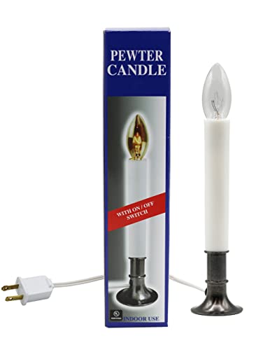 Creative Hobbies Electric Window Candle Lamp with Pewter Plated Base, On/Off Switch, Light Bulb, Ready to Use!