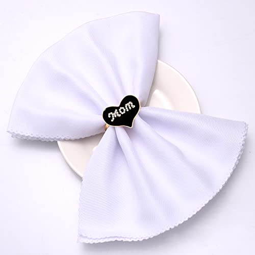 8 Pcs Mother's Day Napkin Rings Enamel Heart Mom Napkin Rings Crystal Mom Letter Love Heart Metal Serviette Buckles Holder Table Decorative Adornment Gift For Mama Birthday Party #TOP3
