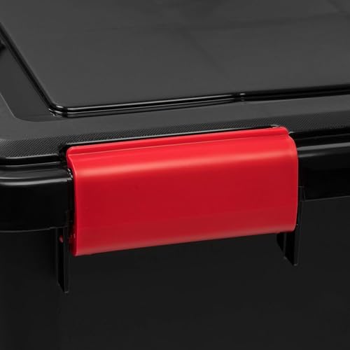 Image of IRIS USA 3-Pack WeatherPro Gasket Box, 106 Quart Weather Resistant Storage Bins with Latching Lids, Heavy Duty Organizing Containers for Closet, Bathroom, and Office - Black /Red
