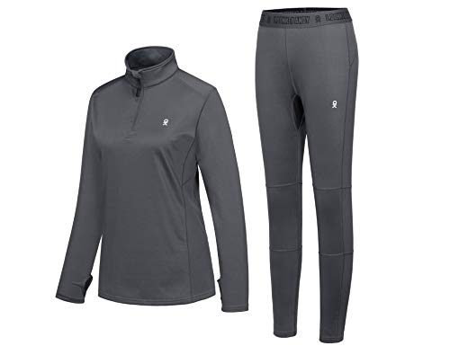 Little Donkey Andy Women's Fleece Lined Pajama Set Long Sleeve Pjs Quarter Zip Lounge Sleepwear Thermal Underwear Gray L