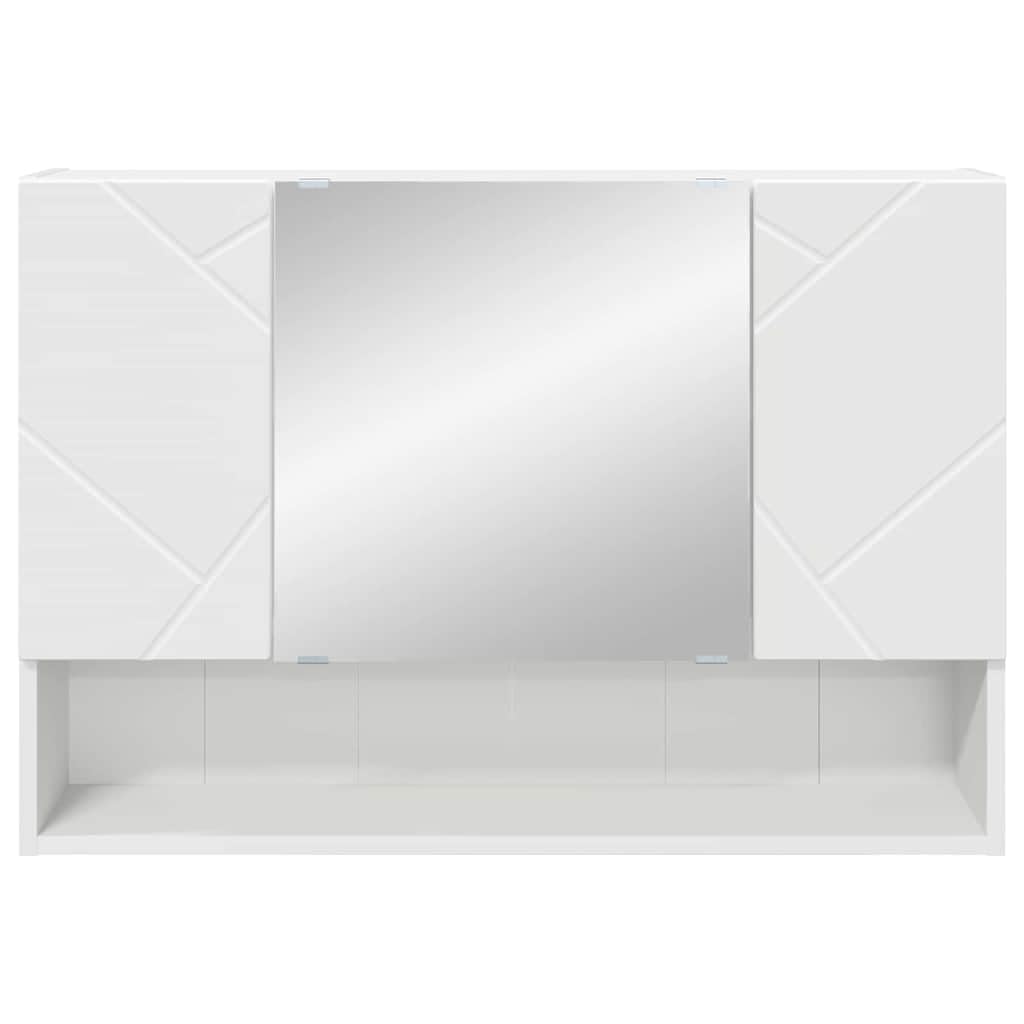 Szafka z lustrem montowana na ścianie, biała, materiał drewnopochodny, 80 x 17 x 55 cm, z 3 zawiasami, miejsce do przechowywania i lustrem, do łazienki, meble łazienkowe, szafka pod umywalkę