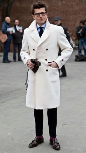 Men's Trench Coat White Double Breasted Long Winter Evening Overcoat Dinner Jacket2