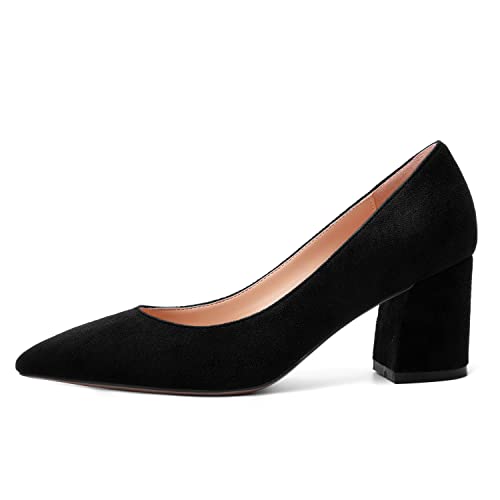 MOVINSTEPS Womens Suede Block Solid Pointed Toe Formal Slip On Office Chunky Mid Heel Pumps Shoes 2.5 Inch2