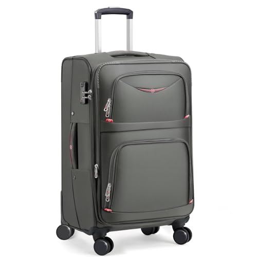 Image of ROPLUS Softside Expandable Luggage with 4 Spinner Wheels, Durable Checked-Luggage Suitcase (Gray, 25-Inch)