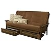 Kodiak tucson queen futon frame with storage drawers wood futon set with mattress included in mocha brown color  urban country home decor