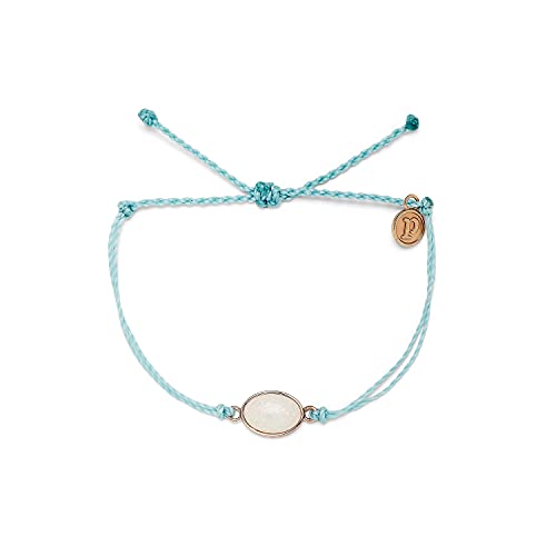 Image of Pura Vida Silver or Rose Gold-Plated Opal Bracelet w /Blue or White Stone - Adjustable Band, Brand Charm