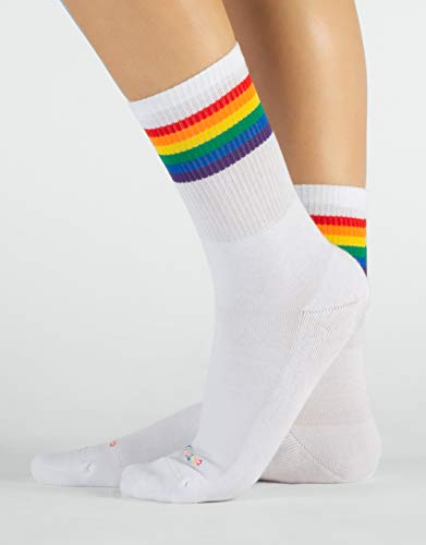 CALZITALY 2 Pairs Unisex Cotton Socks Rainbow Pattern, Grey, White, Black, 4.5-7, 7.5-10, 10-13.5, Made in Italy4