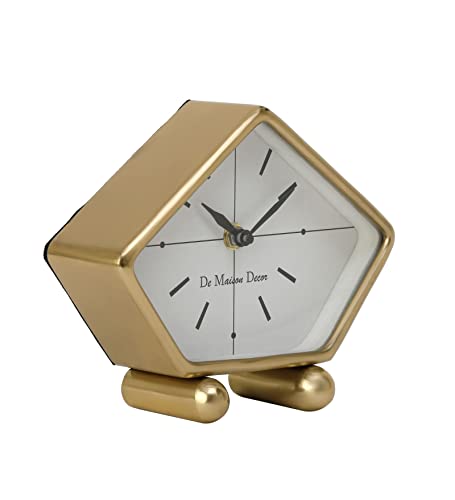 Image of Decor de Maison Handcrafted Marbellic Table Clock for Kids Room, Bedroom, Study Table, Office Desk, Classic Non-Ticking Tabletop Battery Operated Analog Desk Clock, Gold, Penta Time Clock