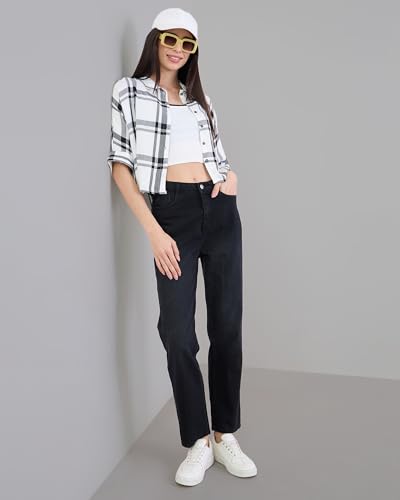 Image of Chimpaaanzee Women Checks Half Sleeve Crop Shirt