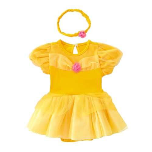 Image of Dressy Daisy Princess Onesie Romper Fancy Dress Costume Halloween Birthday Bodysuit Outfit with Headband for Infant Baby Girl