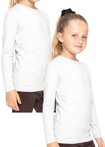 Image of Shirts for Girls Long Sleeve Crew Neck Top, Hoodie or 3 /4 Sleeve Soft Stretch Kids Lightweight Size 2-16