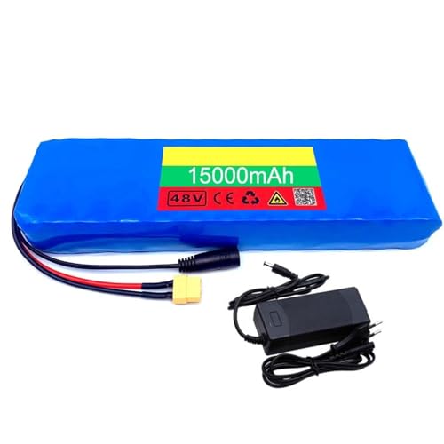 Batería de bicicleta eléctrica de 48 V 15 Ah, batería de iones de litio 18650, BMS incorporado, con cargador de 54,6 V 2 A + enchufe XT60/T, for kit de conversión de scooter de bicicleta eléctrica de