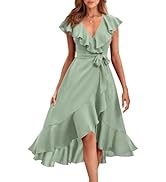 RETTYGARDEN Women's 2026 Spring Cross Midi Dress Casual Boho Deep V Neck Short Sleeve Ruffle Hem ...