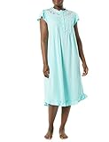 AmeriMark Women's Embroidered Knit Night Gown Long Partial Button Front Dress Seaglass - Mid Calf 3X