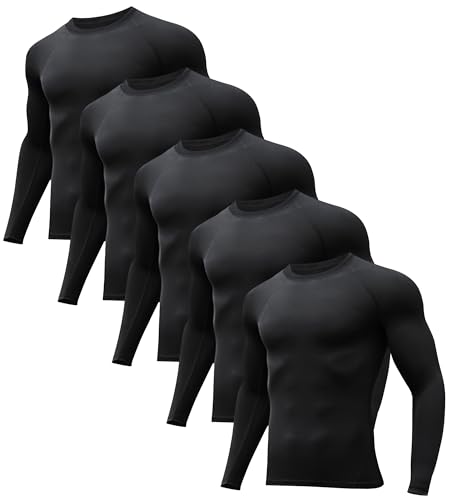 HovSiyla 5 Pack Long Sleeve Compression Shirts for Men Quick Dry Athletic Workout Base Layer Undershirt Tops for Gym Running 5Black Medium