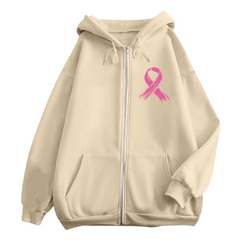 Breast Cancer Awareness Zip Up Sweatshirt Women Graphic Hoodie Oversized Sweatshirts Casual Long Sleeve Jackets - image 3